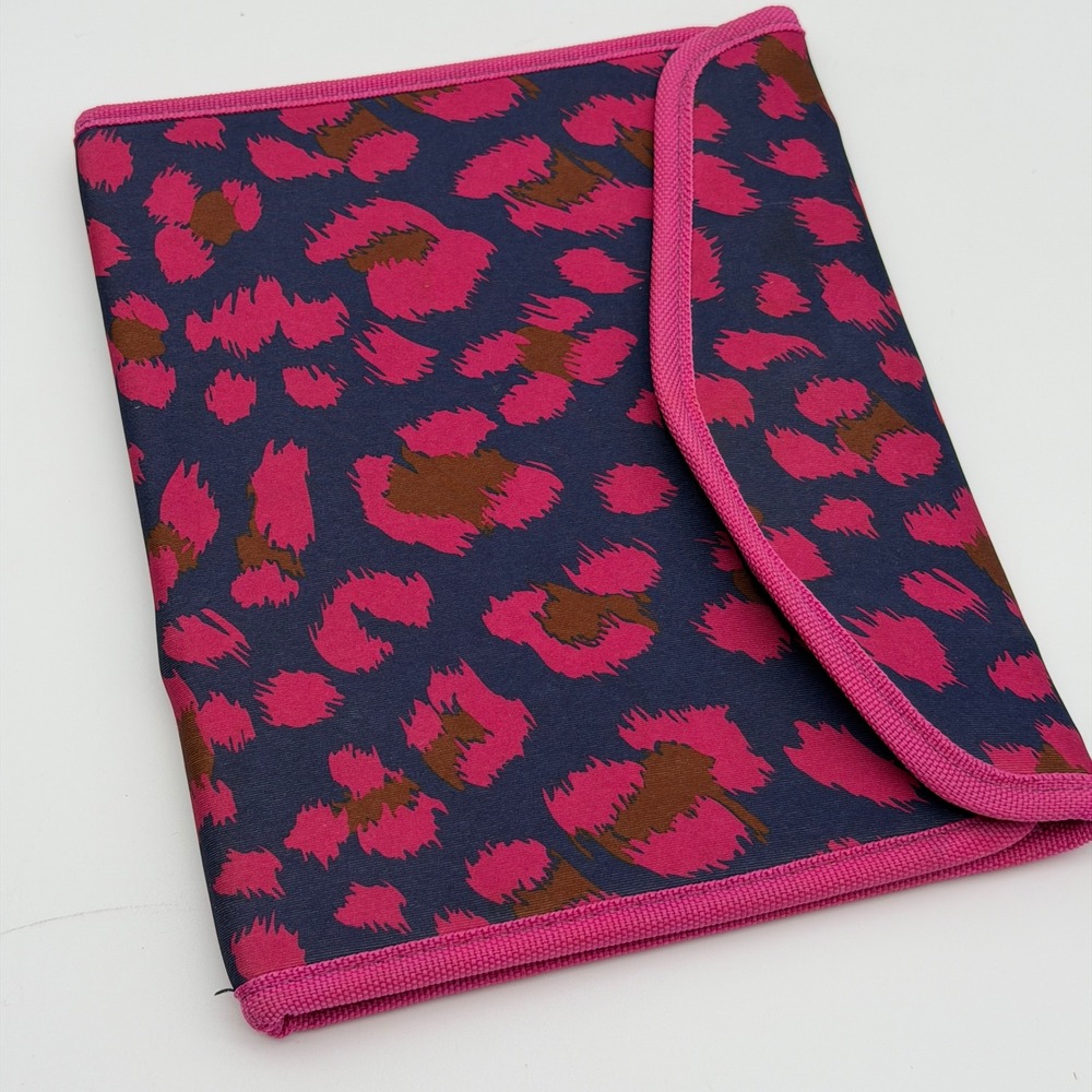 Pink Navy Leopard Print Tablet Sleeve Case Padded Portfolio Organizer 10.5x8in